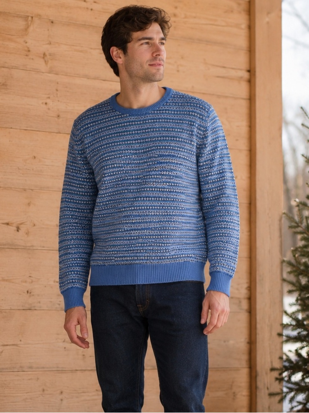 J.Crew Men’s Fair Isle Cotton Sweater Nordic Preppy Ski Lodge Blue L